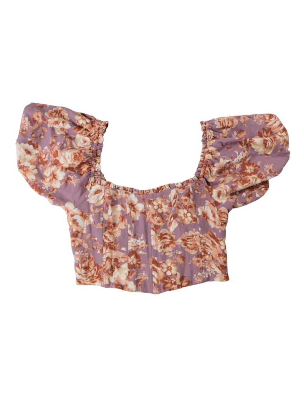 Alter'd State Floral Corset Puff Sleeve Crop Top Small Cottagecore
